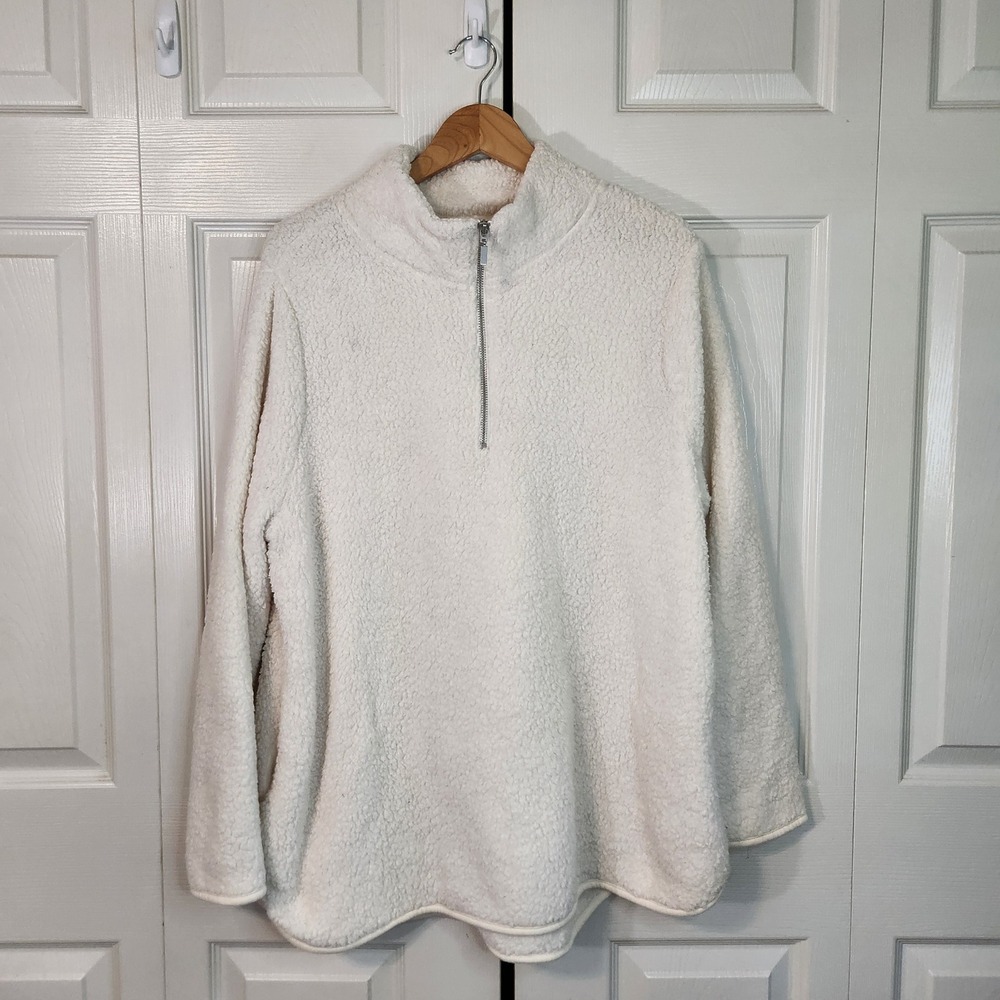 Livi Active Cream Sherpa Teddy Fleece Quarter Zip Pullover Sweatshirt 14/16